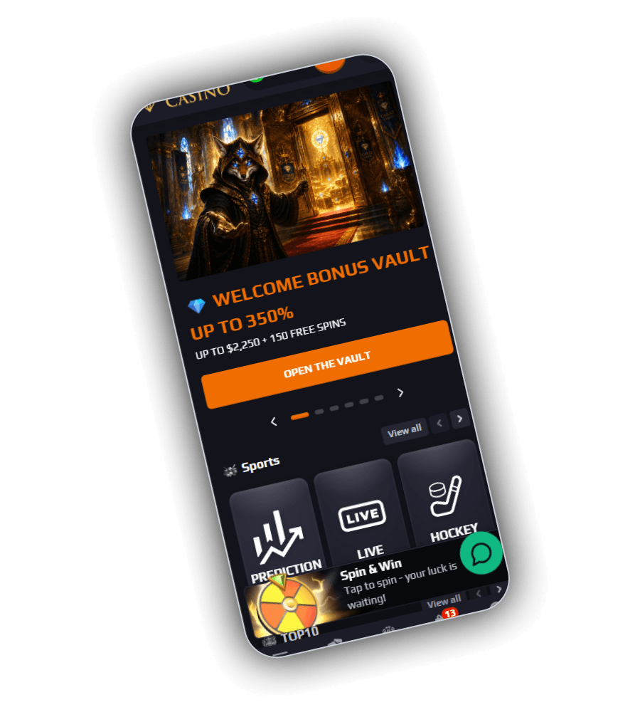 CaratCasino lobby with Welcome Bonus Vault and featured slots