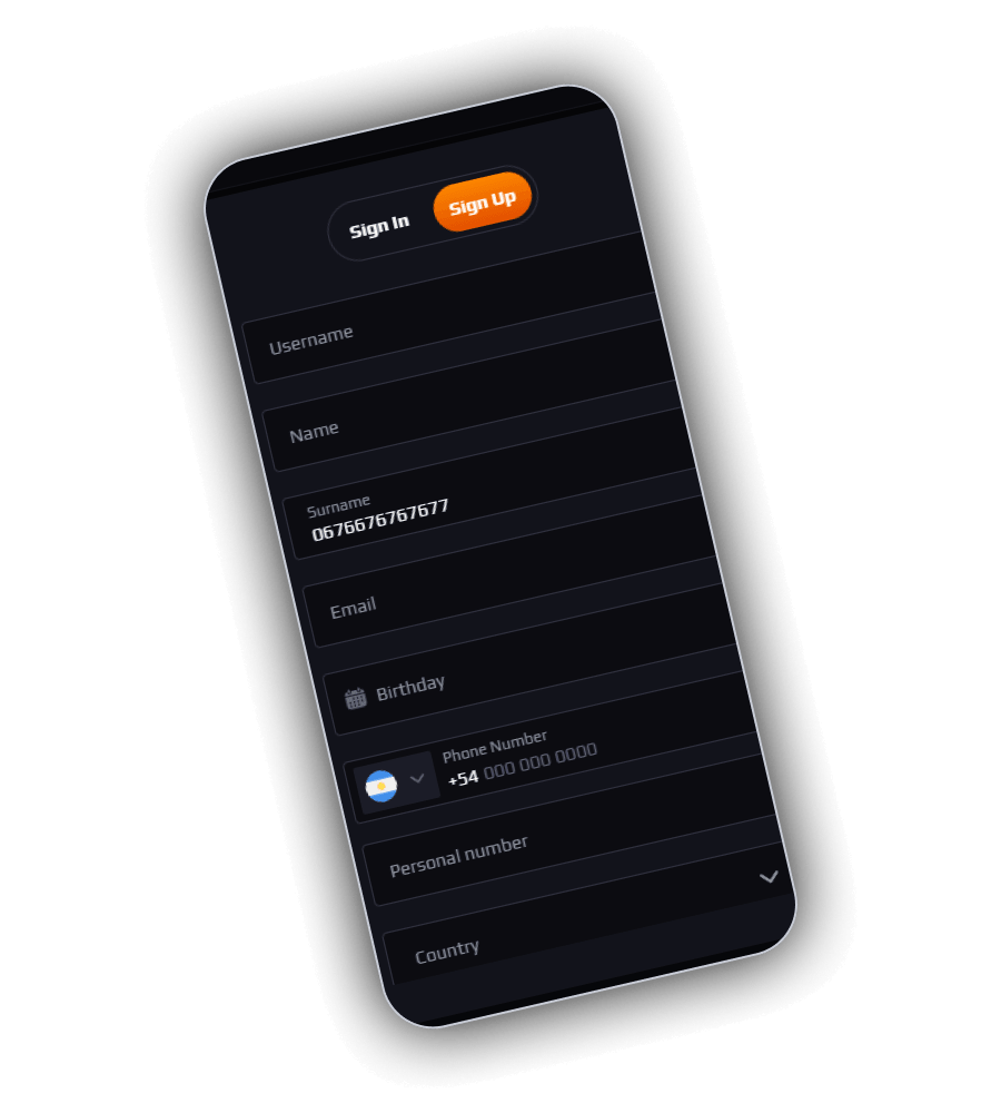CaratCasino registration and login form