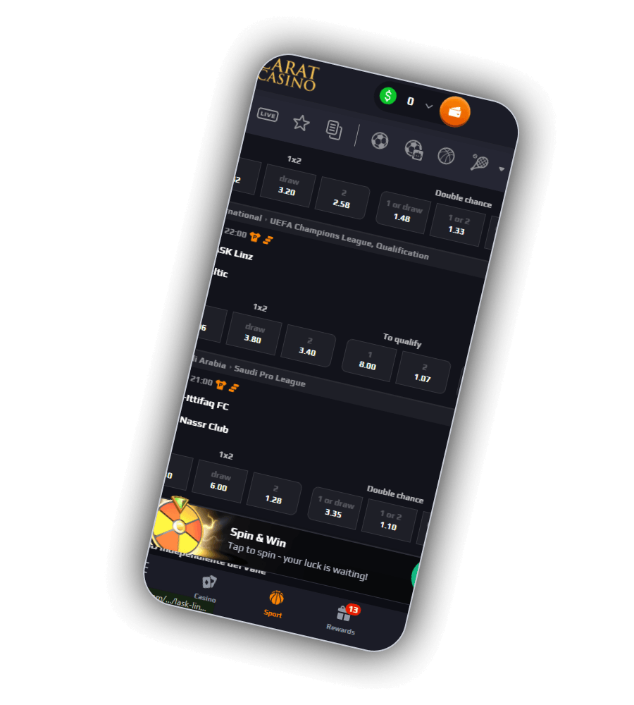 CaratCasino BetIF sportsbook lobby